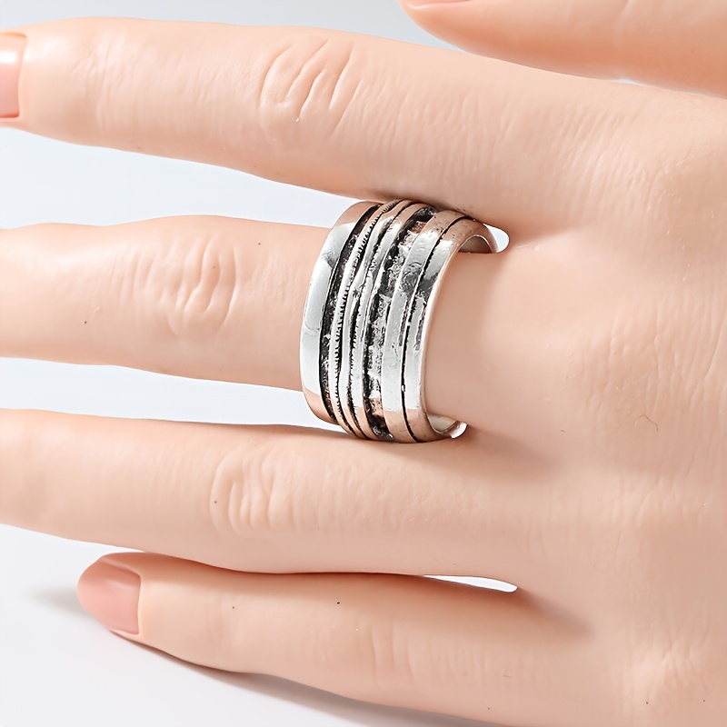 Women's Retro Texture Interlaced Wide Ring, Daily Accessory